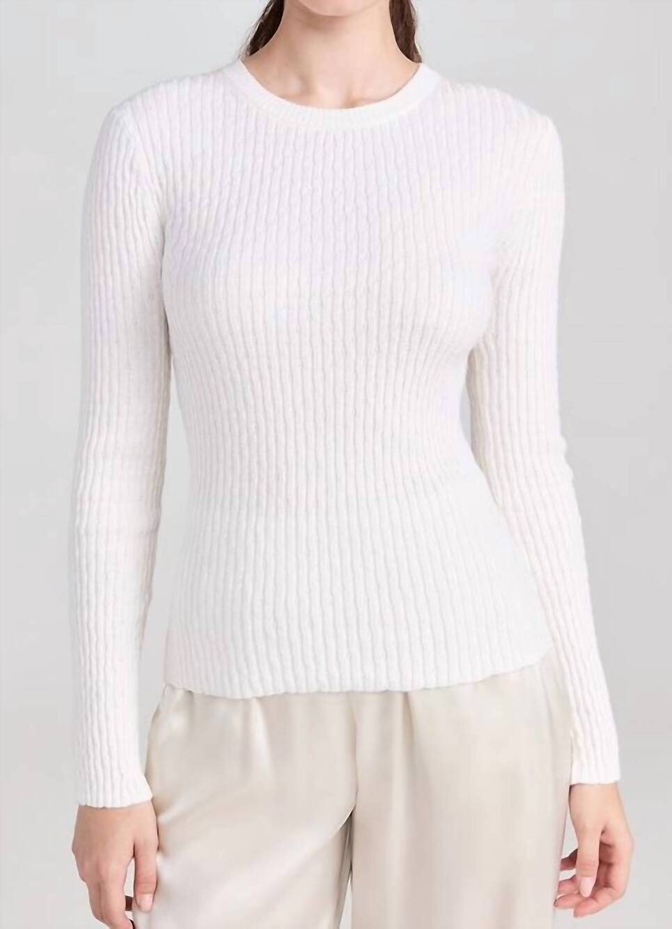 NEW ENZA COSTA cashmere cotton pointelle long sleeve top in ivory